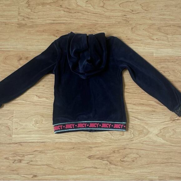 Y2K Juicy Couture Tracksuit Girls S 7 Navy Blue Plush Velour Jacket & Pants - Picture 4 of 9
